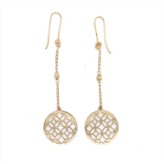 9k YG Drop Circle & Facet Balls Shepherd Hook Earrings 15mm