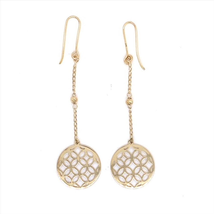 9k YG Drop Circle & Facet Balls Shepherd Hook Earrings Meas. 15mm