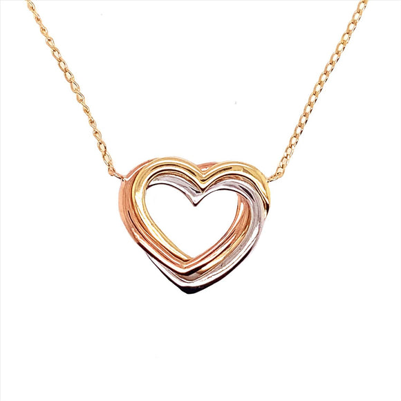9k 3T Triple Heart Pendant with Chain
