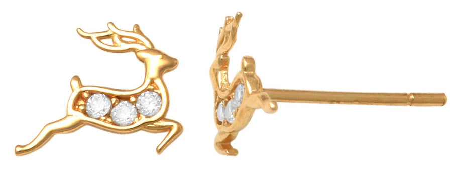 9k YG CZ Reindeer Stud Earrings 6x8.5mm