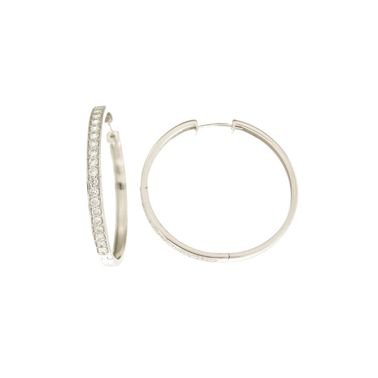 9k WG Diamond Round Huggie Earrings 46D=0.87ct 30mm Diameter. 2.9mm Wide