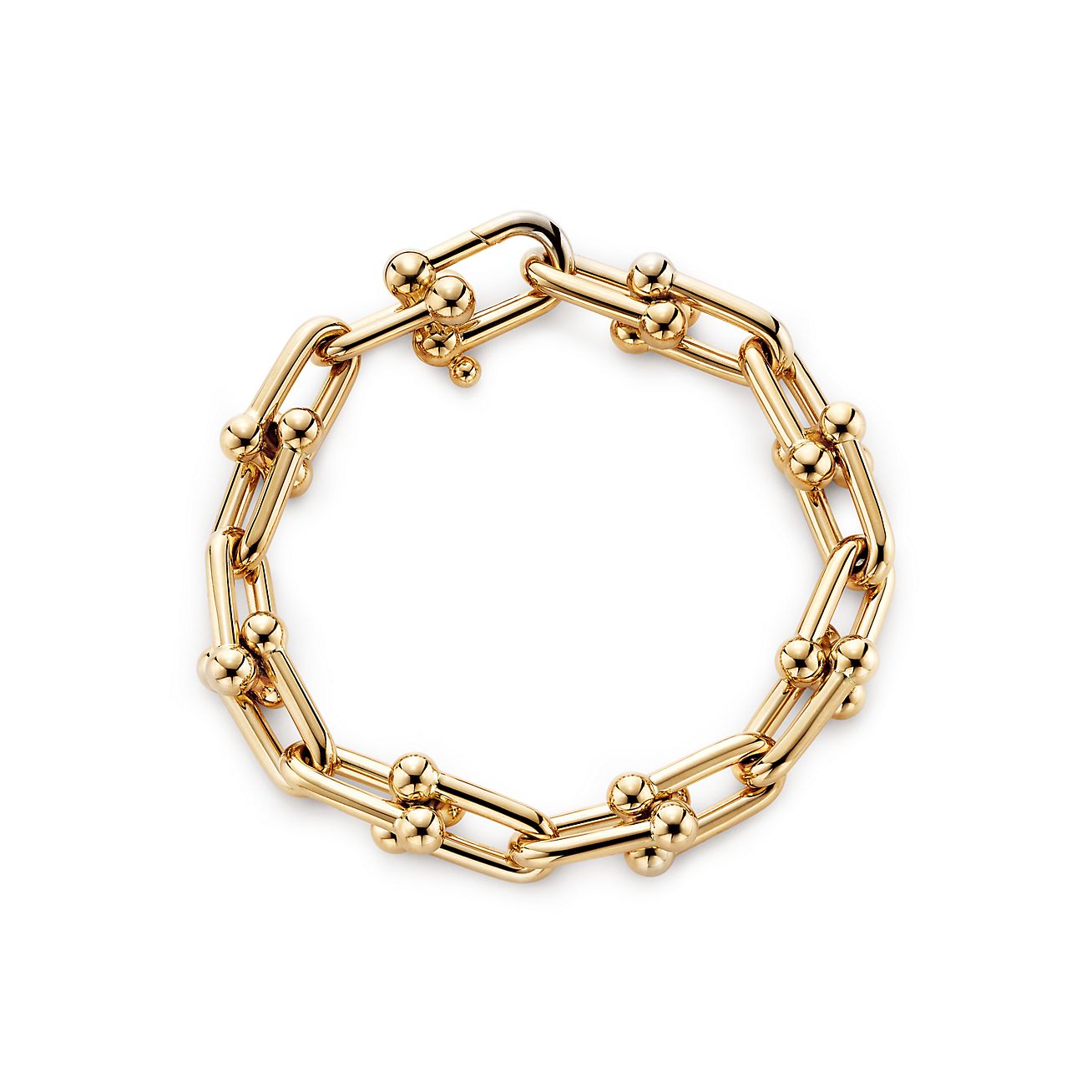 9k YG Hollow Chain & Ball Link Bracelet 8x15mm link  19.5cm