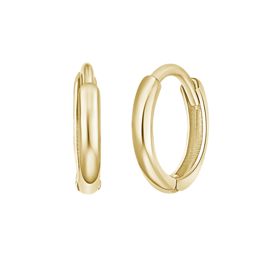 9k YG Round Huggie Earrings 13mm Diameter. Half Round 2.3mm Wide