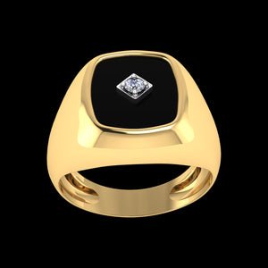 9k YG Cushion Black Onyx Diamond Gents Ring