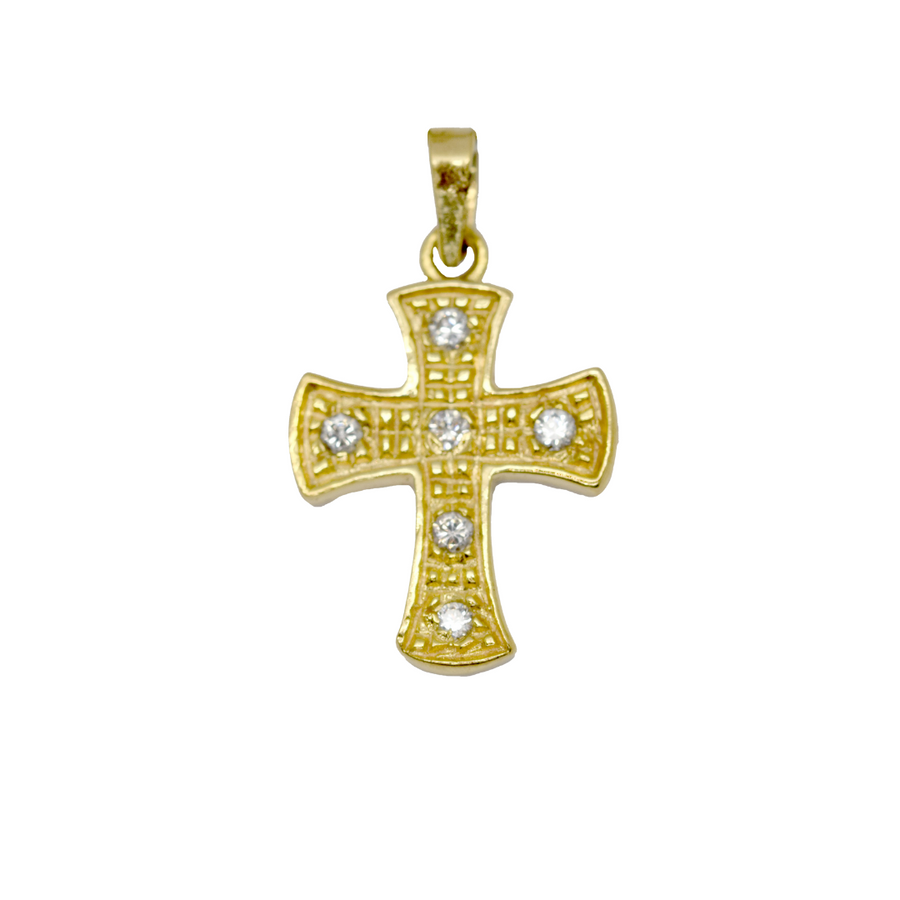 9k YG Italian Solid Cross Pnd With 6 CZ's . 18.5x15.5mm