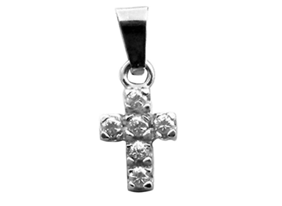 18k WG Solid CZ Cross Pendant with 6 CZ's Claw Set 12x9mm