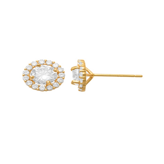 9k YG CZ Circle Stud Earrings 8mm