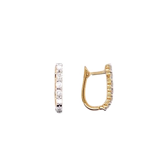 9k YG U Shape Diamond Huggies, 12D=0.30ct
