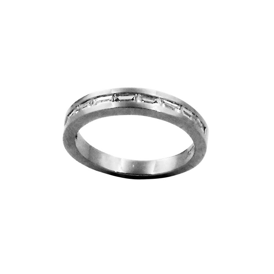 18k WG Band with Horizontal Bagguette Cut Diamonds 9D = 0.50ct  Size M.