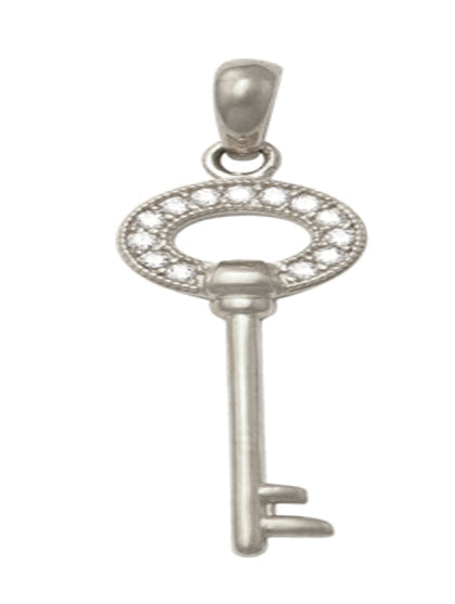 9k WG CZ Key Pendant 20x8mm