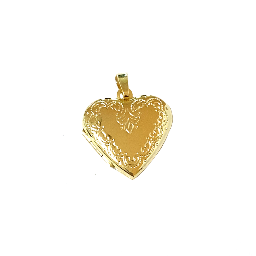 9k YG German Engraved Heart Locket 20mm