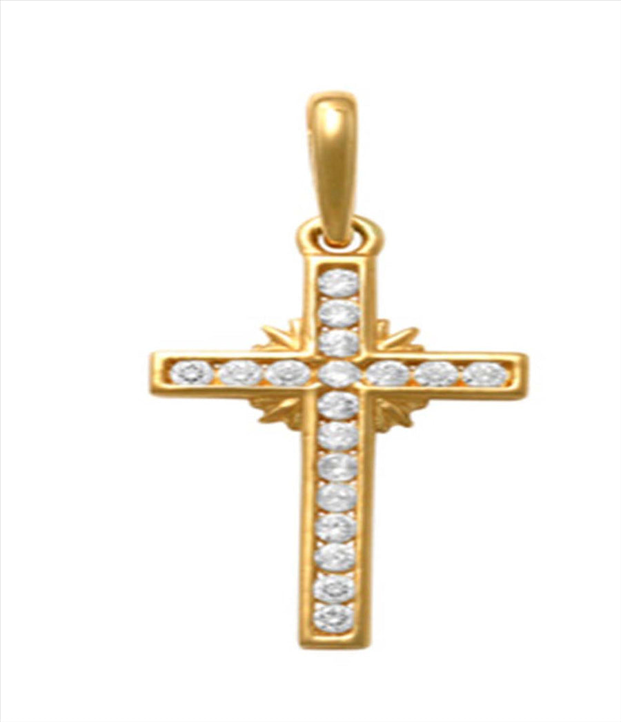 9k YG Solid CZ Channel Set Cross Pendant with 18 CZ's 16mm x 8mm