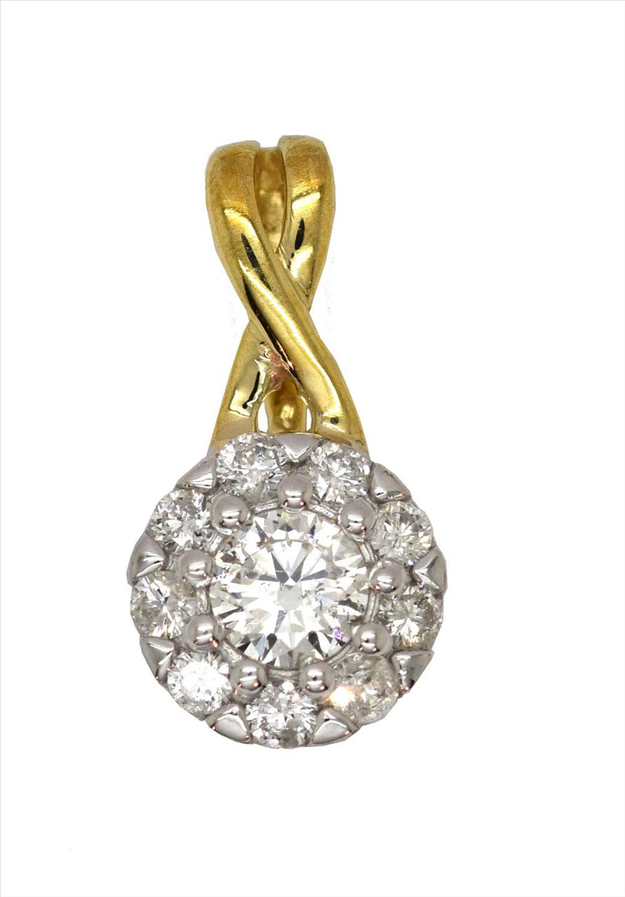9k YG Diamond Cluster Circle Pendant 10D=0.45ct Claw Set . Meas. 8mm