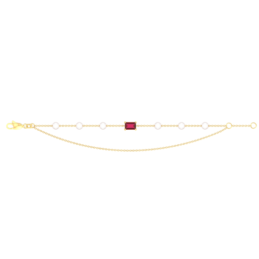 9k YG FWP & Garnet Bracelet 18cm (15+3cm adjustable links). 6x 4mm Round Pearls & 1GA(6x4mm)=0.63ct Claw Set.