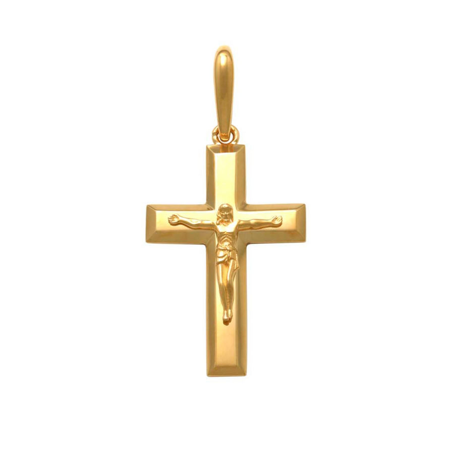 9k YG Large Bevelled Edge Crucifixion Pendant 25mm x 17mm