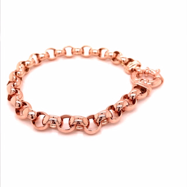 9k RG Solid Oval Polished Belcher Bracelet with 7.0 x 8.0mm link 19cm . With Bolt-Ring Approx 15.5g