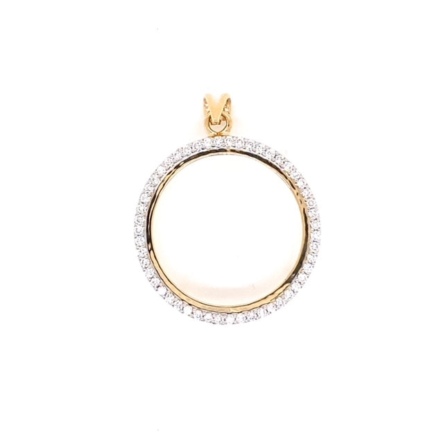 18k YG Diamond Full Sovereign St George Coin Holder Pendant to fit a 22.2mm X 1.1mm (depth) coin 51D=0.51ct Claw Set . Meas. 25mm