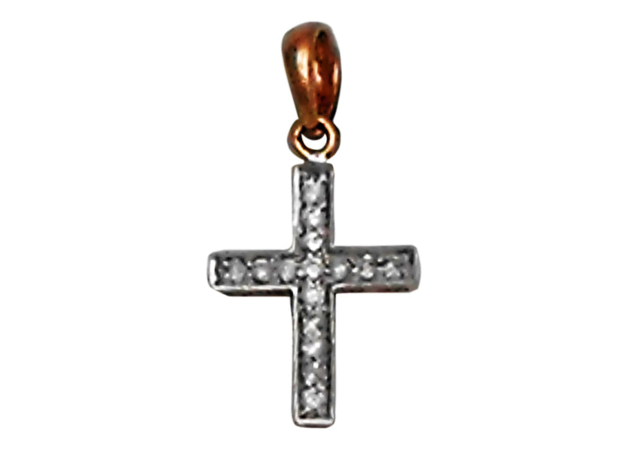 9k RG Diamond Cross Pendant 15D=0.11ct Grain Set . Meas. 13mm x 10mm