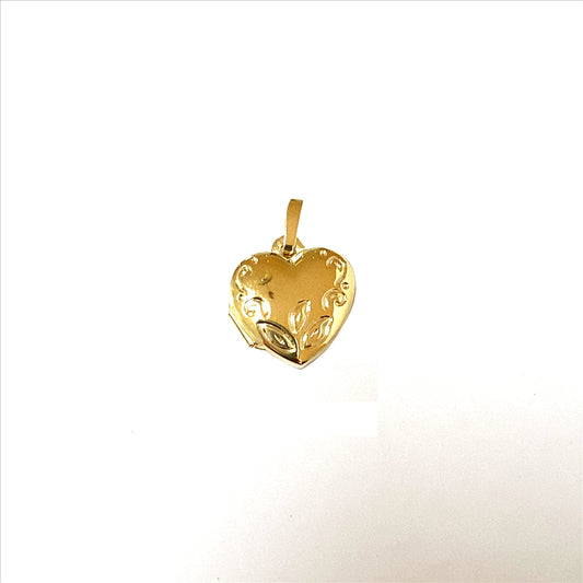 9k YG Engraved Heart Locket 11x10mm