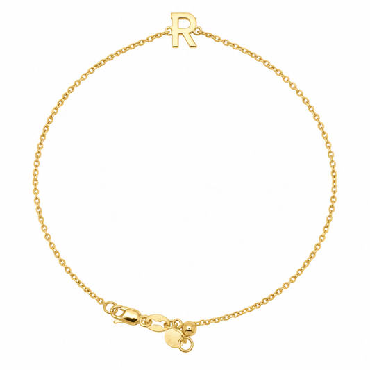 9k YG Letter R Trace Bracelet (1.1mm)