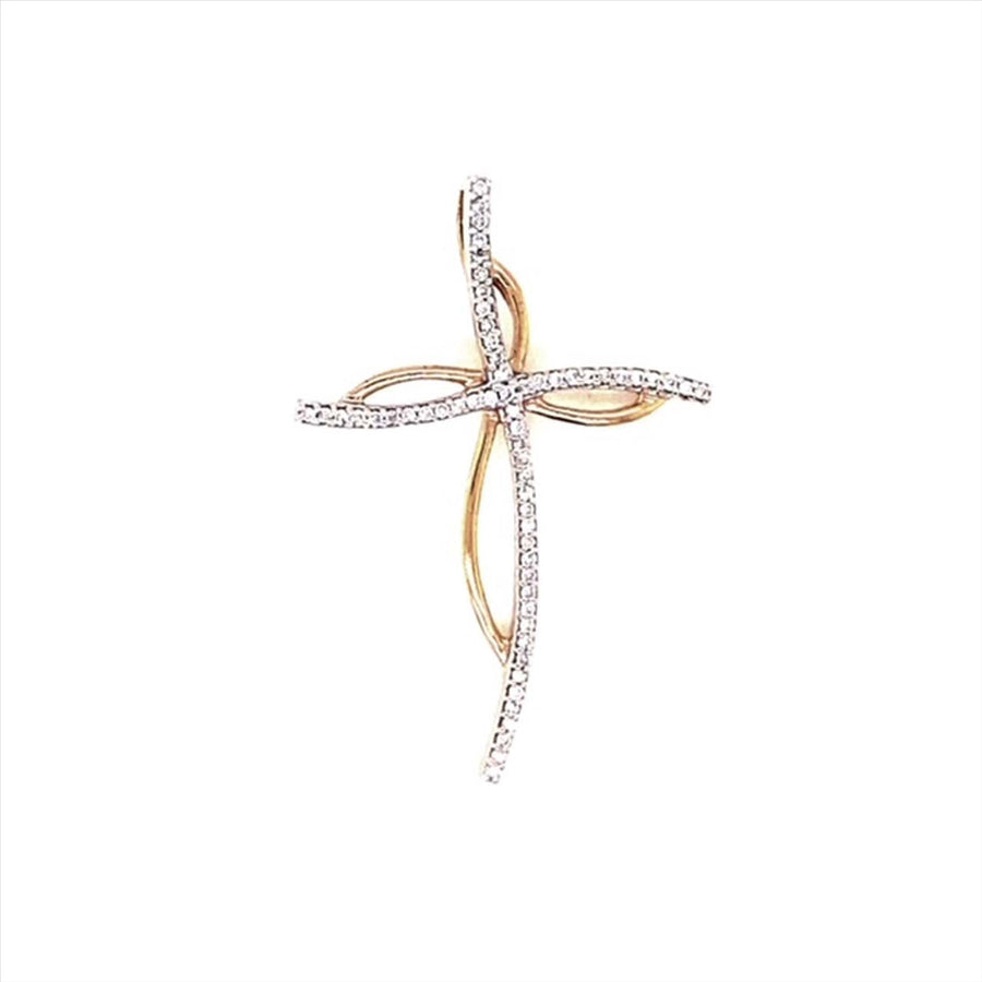 9k RG Diamond Cross Pendant 60D=0.18ct Claw Set . Meas. 34mm x 24mm