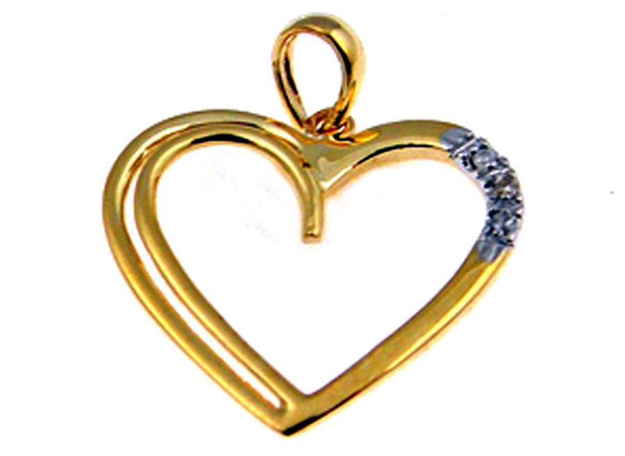 9k YG Diamond Heart Pendant 3D=0.02ct Grain Set . Meas. 18mm