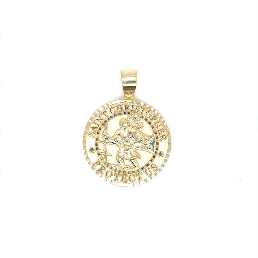 9k YG St Christopher Medallion with Matte Background 20mm