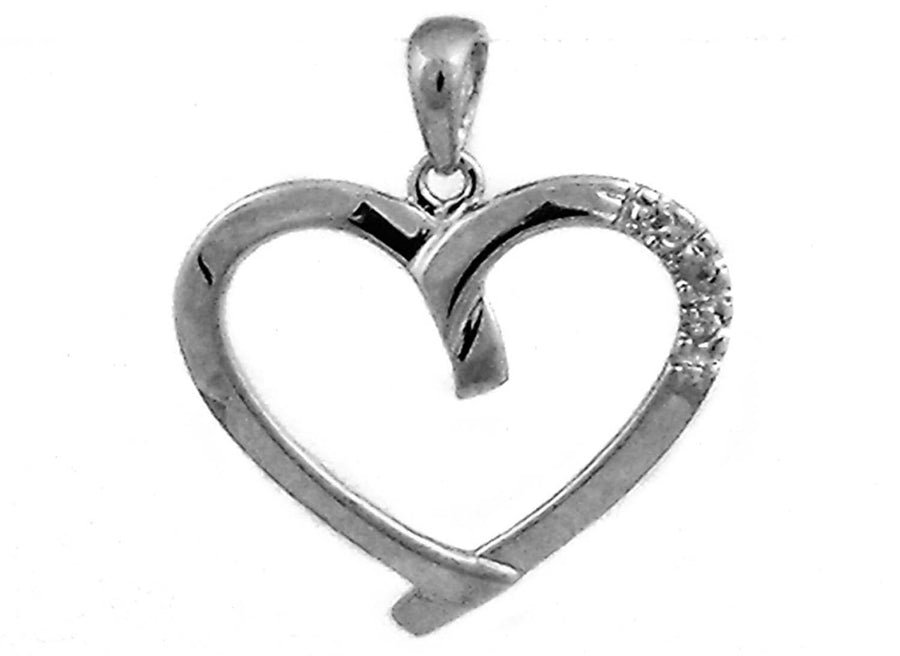 9k WG Diamond Heart Pendant 3D=0.02ct Grain Set . Meas. 18mm