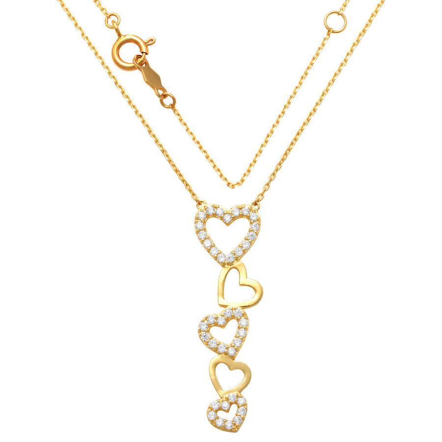 9k YG CZ 6 Heart Drop Pendant with Oval Link 27mm. Chain 45cm with O-Ring at 42cm