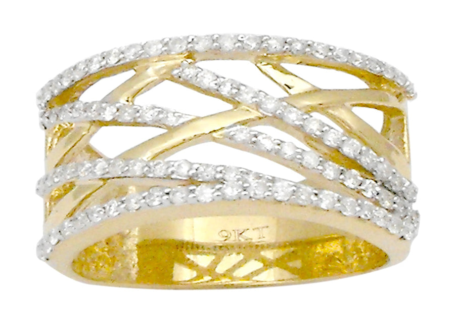 9k YG Diamond Dress Ring 11m wide set with 87D = 0.53ct. Size N