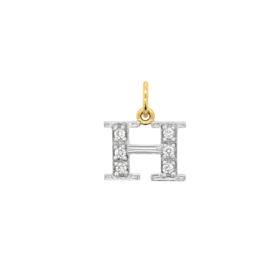 9k YG Diamond Block Letter Pendant H with 6D = 0.09ct 10mm