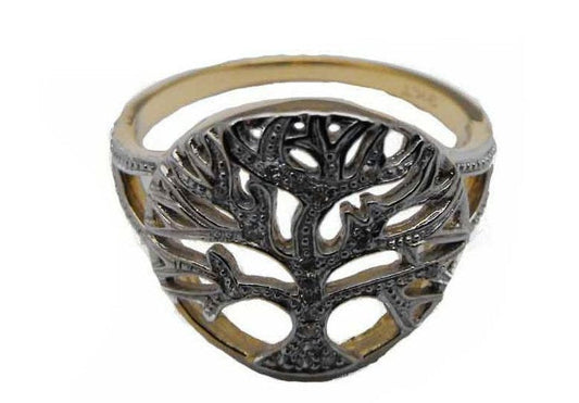9k 2T Tree of Life Ring 26D=0.09ct