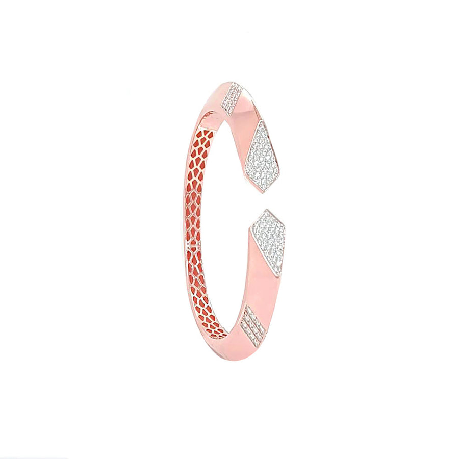 9k RG Cuff Bangle with Swivel Ends and Diamond Detail, 124D = 1.01ct, SI1 G.  54x47mm