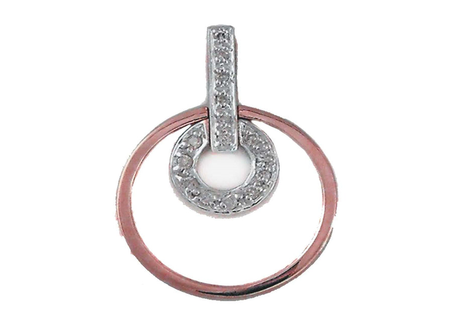 9k RG Diamond Double Circle Pendant 15D=0.09ct Grain Set . Meas. 15.5mm