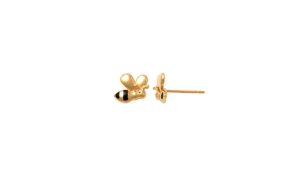 9k YG & Enamel Bee Stud Earrings 7x8mm