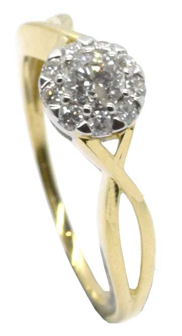 9k 2T Cluster Dress Diamond Ring 10D=0.50ct Size P