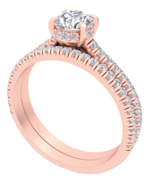 "Clara" 9k YG 5mm (0.5ct) CZ Solitare Ring with bezel set CZ and CZs on band. Includes matching wedding band. Size L