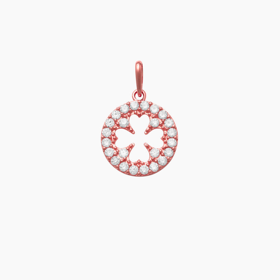 9k RG Circle Pendant 4 Leaf Clover Design in centre set with CZ's 12mm