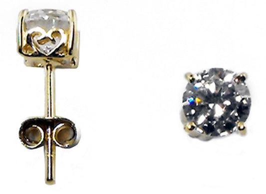 9k YG CZ 4 Claw Brilliant Cut Stud Earrings 3.5mm