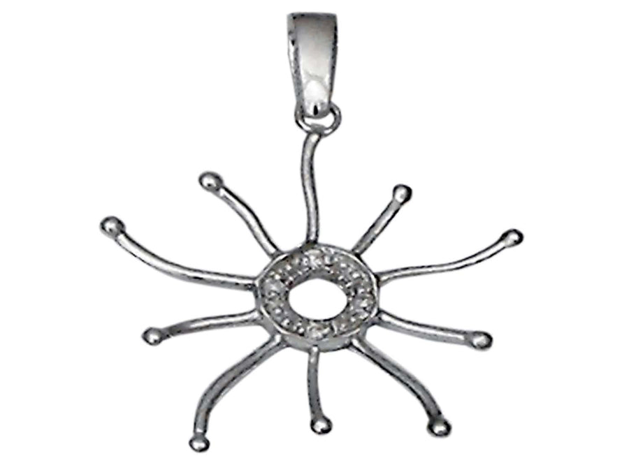 9k WG Diamond Sun Circle Pendant 4D=0.02ct Grain Set . Meas. 20mm