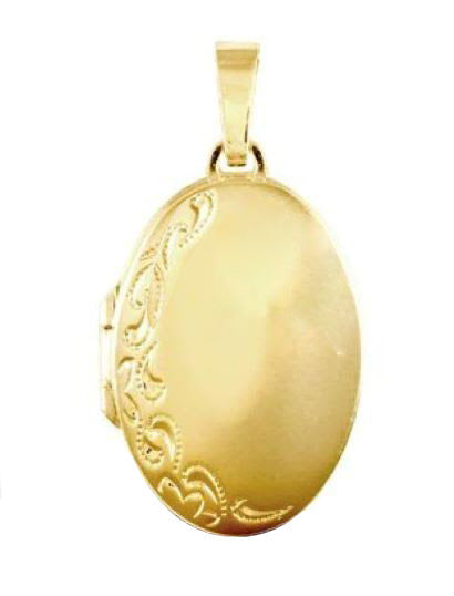 9k YG German Polished Engraved Oval Locket 16x23mm