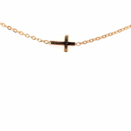 9k YG Italian Solid Oval Link Chain 1.7mm with Cross 45cm (Inc 2cm Adjustable links). Approx 2.51g.