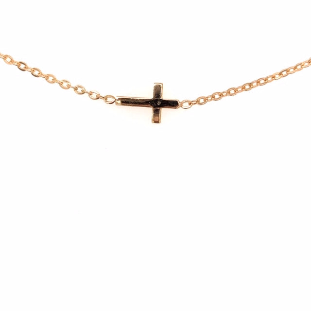 9k YG Italian Solid Oval Link Chain 1.7mm with Cross 45cm (Inc 2cm Adjustable links). Approx 2.51g.