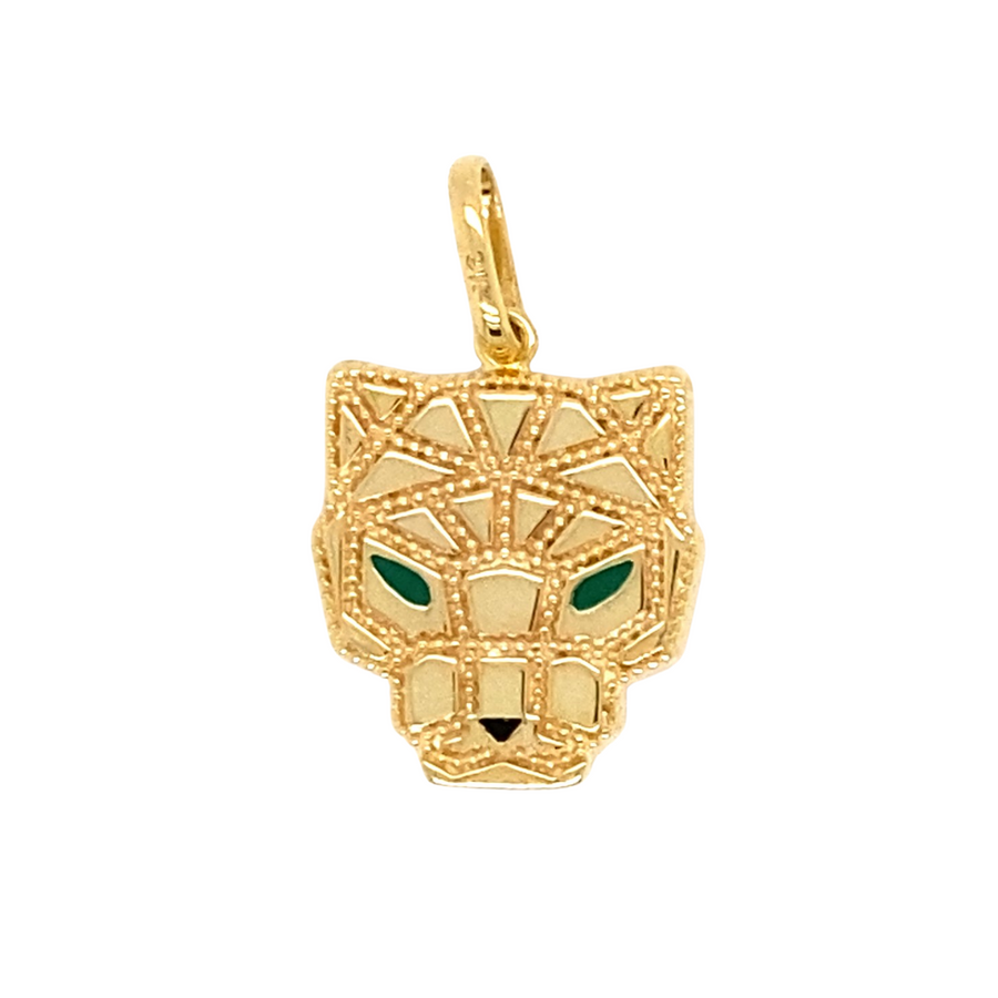9k YG Big Cat Pendant with enamel detail 16x14mm