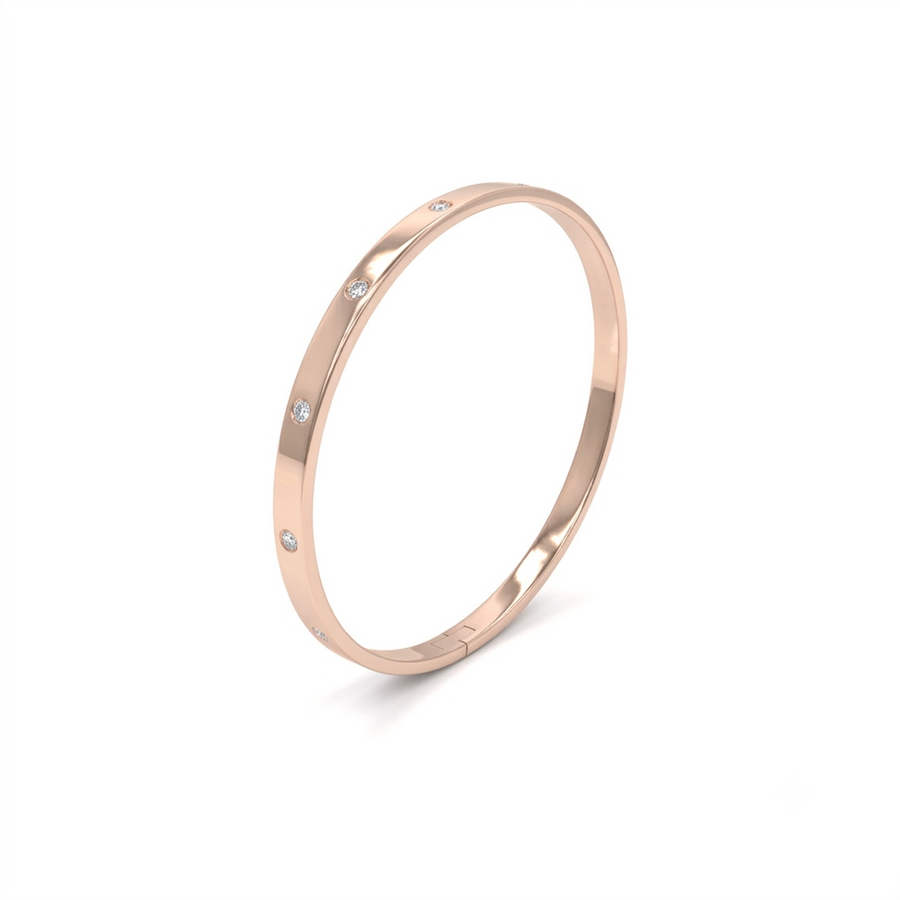 9K RG Oval Hinged Bangle 5mm Wide. 59x50mm.