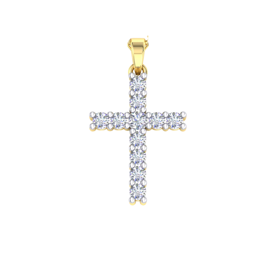 9k YG Diamond Cross Pendant 11D=0.25ct Claw Set . Meas. 14 x 10mm
