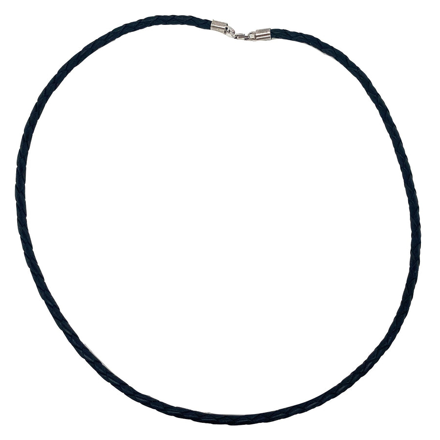 Sterling Silver & Woven Leather Necklet  3mm  42cm.