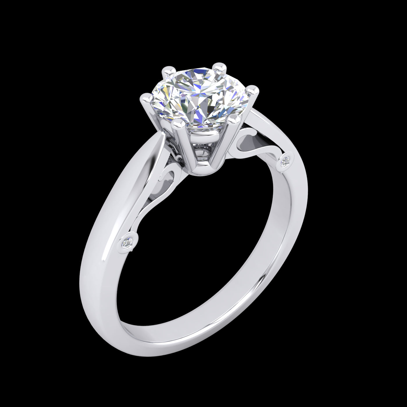 "Ash" YG Cathedral Set Solitare Ring with Peekaboo Stones