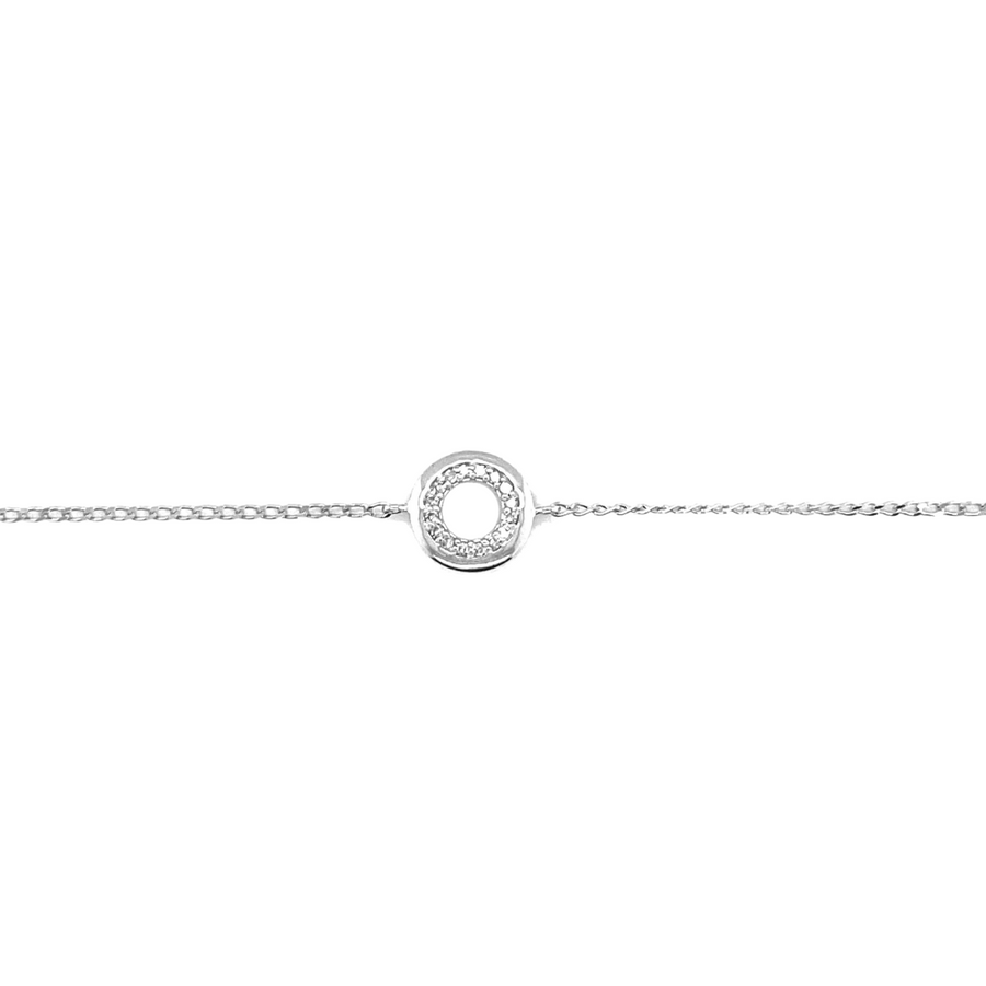 9k WG Oval Link Bracelet 1mm Wide 19cm O-Ring at 17cm & 18cm . With Circle 16D=.05ct Meas. 8.3mm