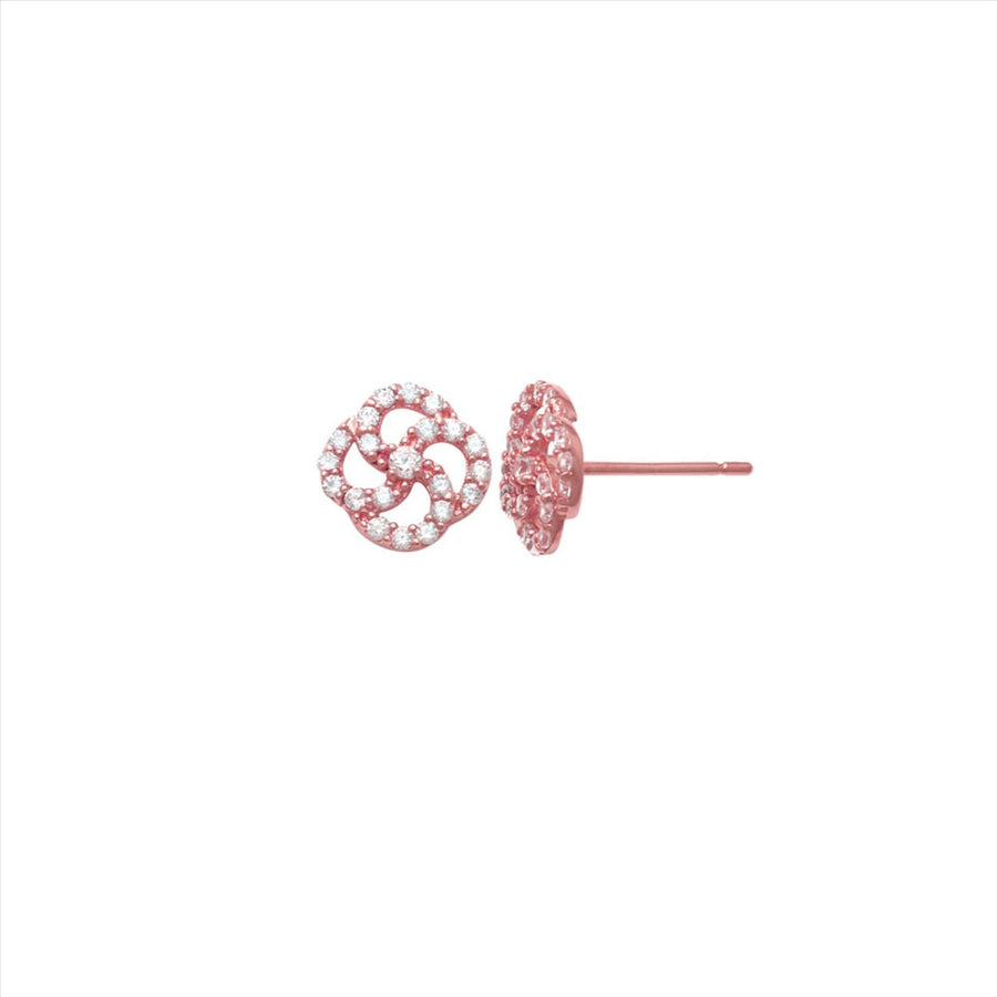 9k RG CZ Flower Stud Earrings 7.5mm